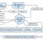 Diagram showing Sitecore OrderCloud and Sitecore CDP data flowing to create a personalized B2B customer journey.