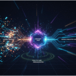 A diagram showing the flow of content from creation to distribution, centered around Sitecore Content Hub.